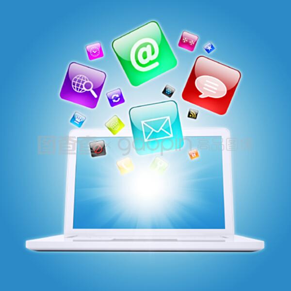 筆記本電腦與程序圖標 數字世界的交互紐帶